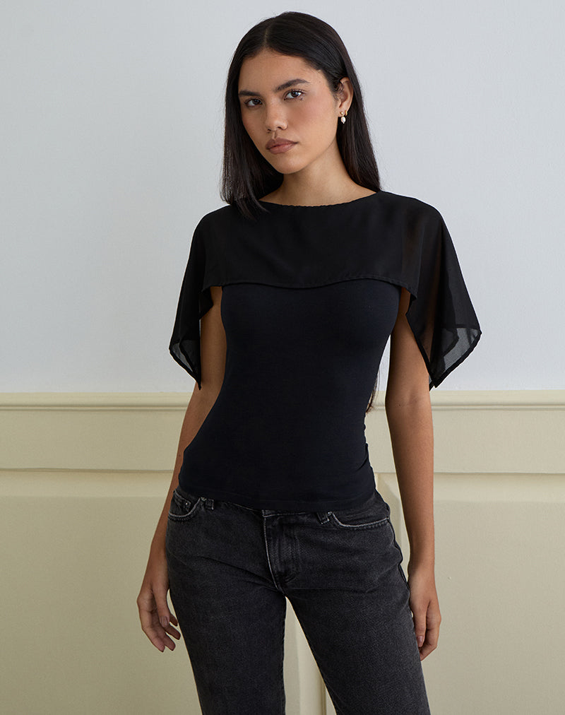 Imagen de Cirata Top en Rayón Jersey Chiffon Negro