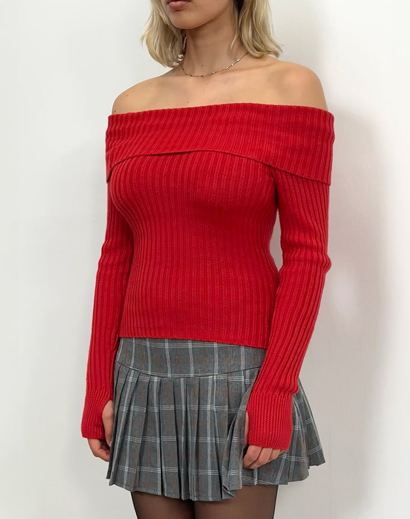 Imagen de Circe Off-Shoulder Long Sleeve Knit To in Red