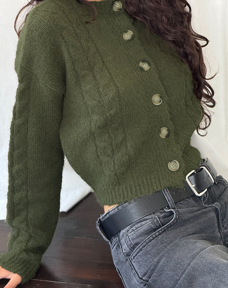 Imagen de la chaqueta de punto Claire en verde bosque