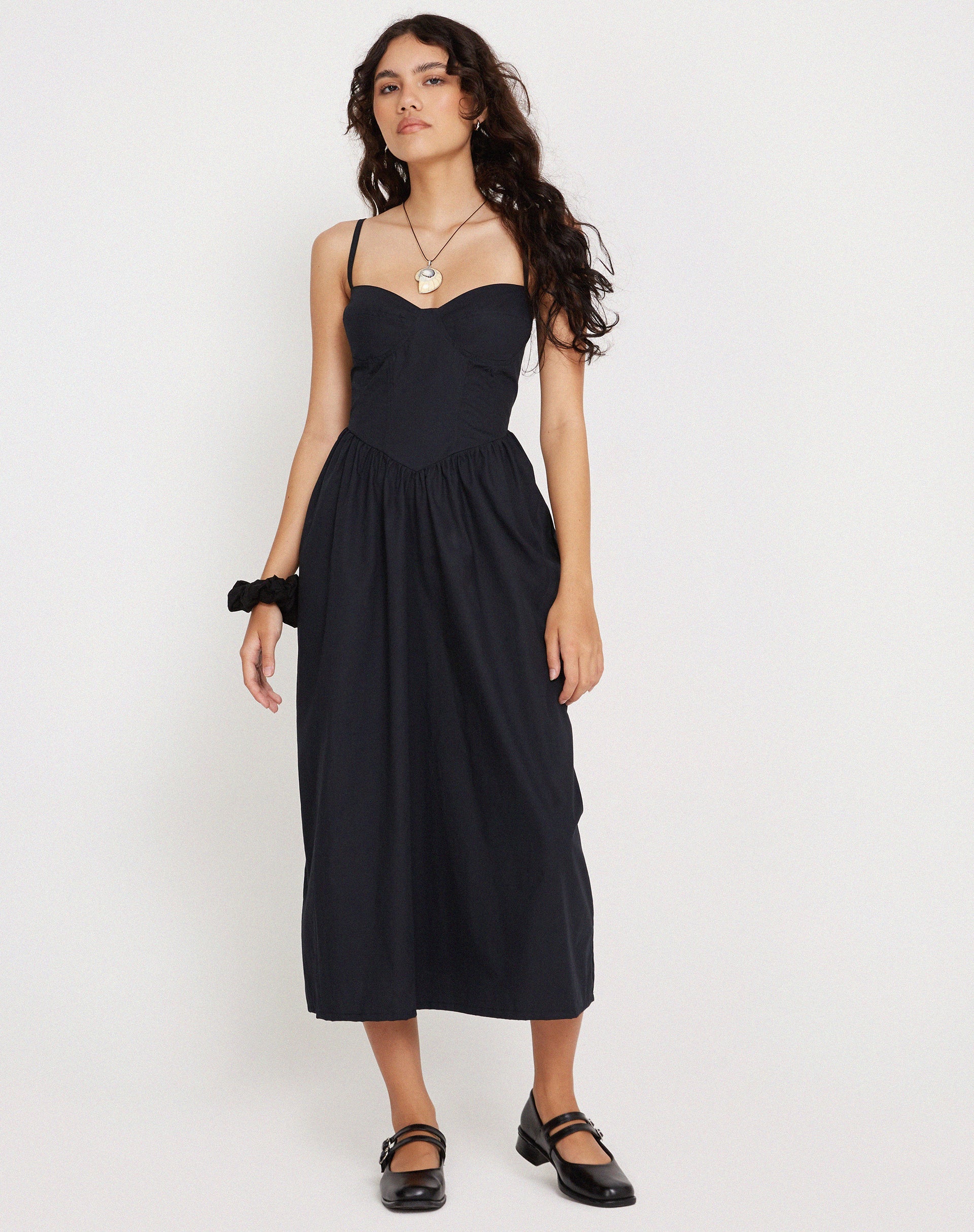 Imagen de Clementine Corset Midi Dress in Black Poplin