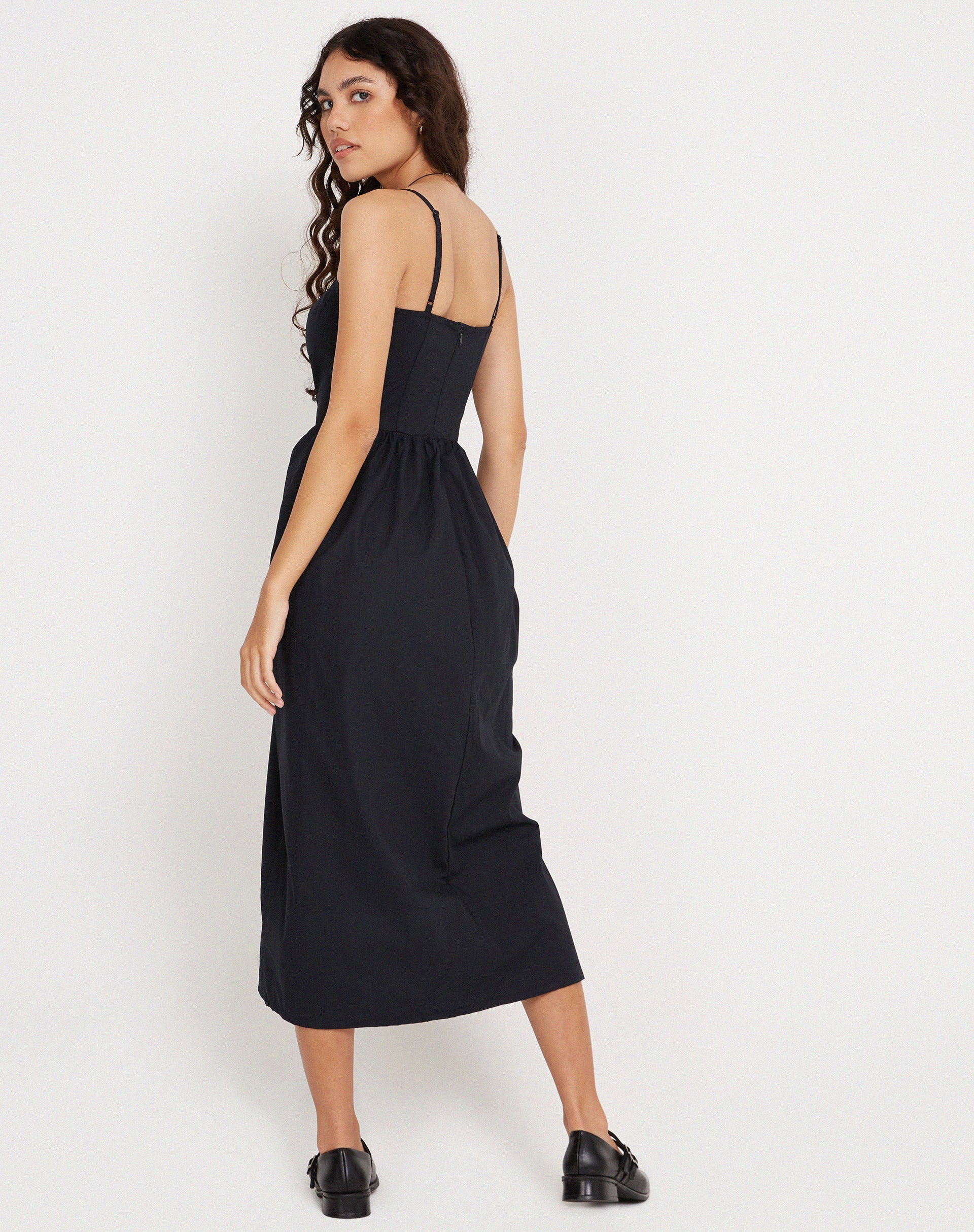 Imagen de Clementine Corset Midi Dress in Black Poplin