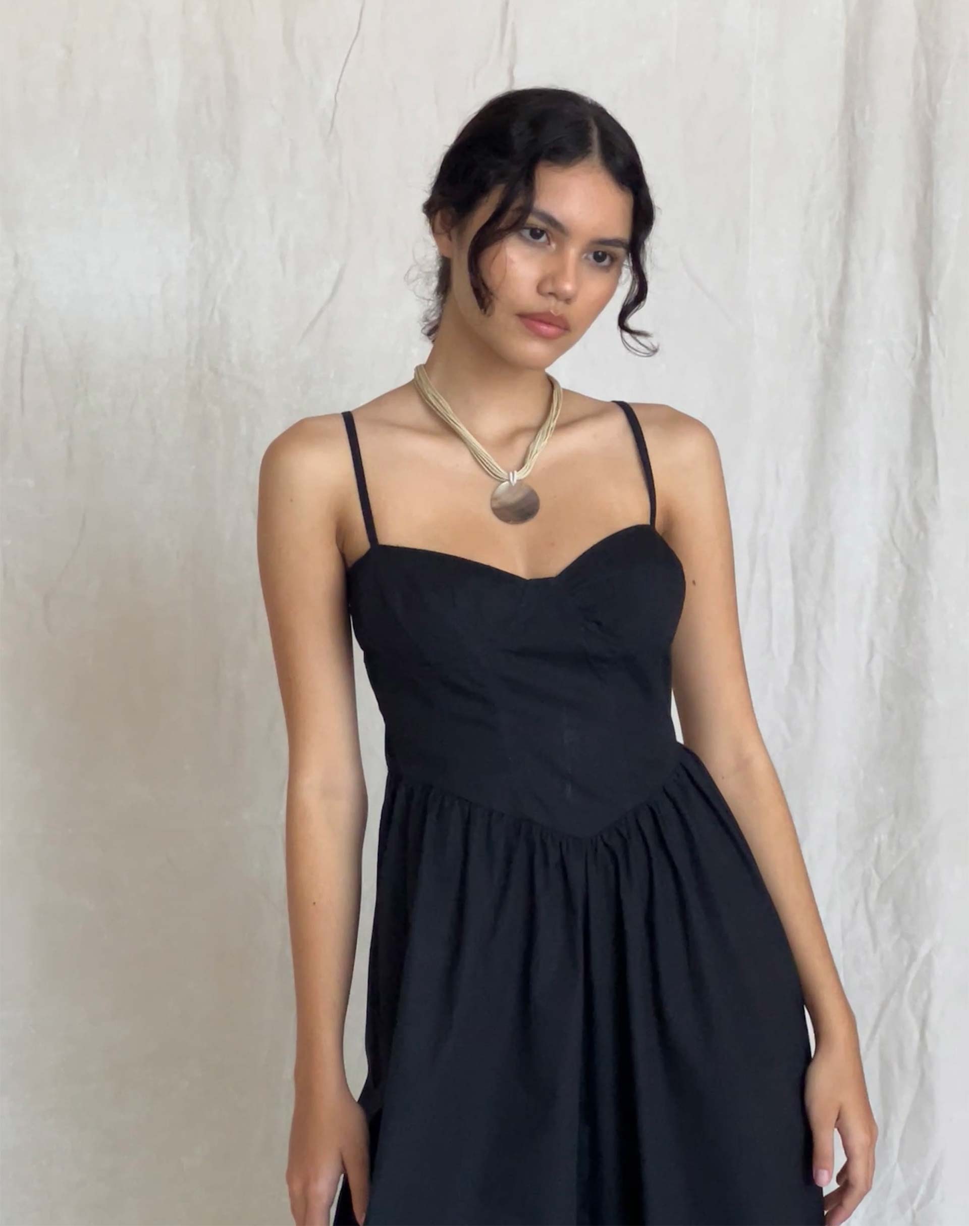 Imagen de Clementine Corset Midi Dress in Black Poplin