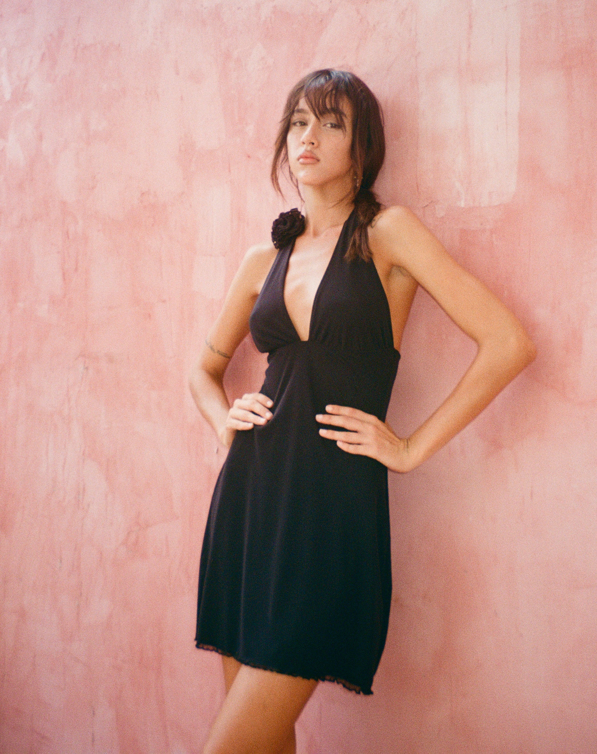 Imagen de Codaline Mini Dress with Rosette Detail in Black