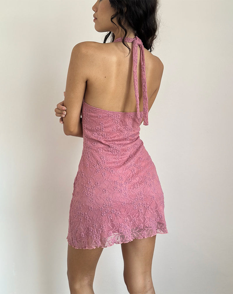 Imagen de Codami Mini Vestido de Encaje con Cuello Halterno Rosa Polvo