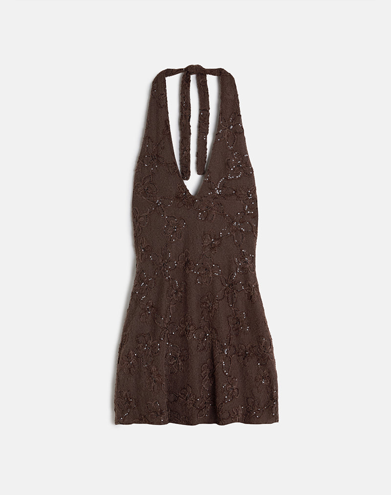 Imagen de Codami Minivestido de punto con lentejuelas marrón oscuro