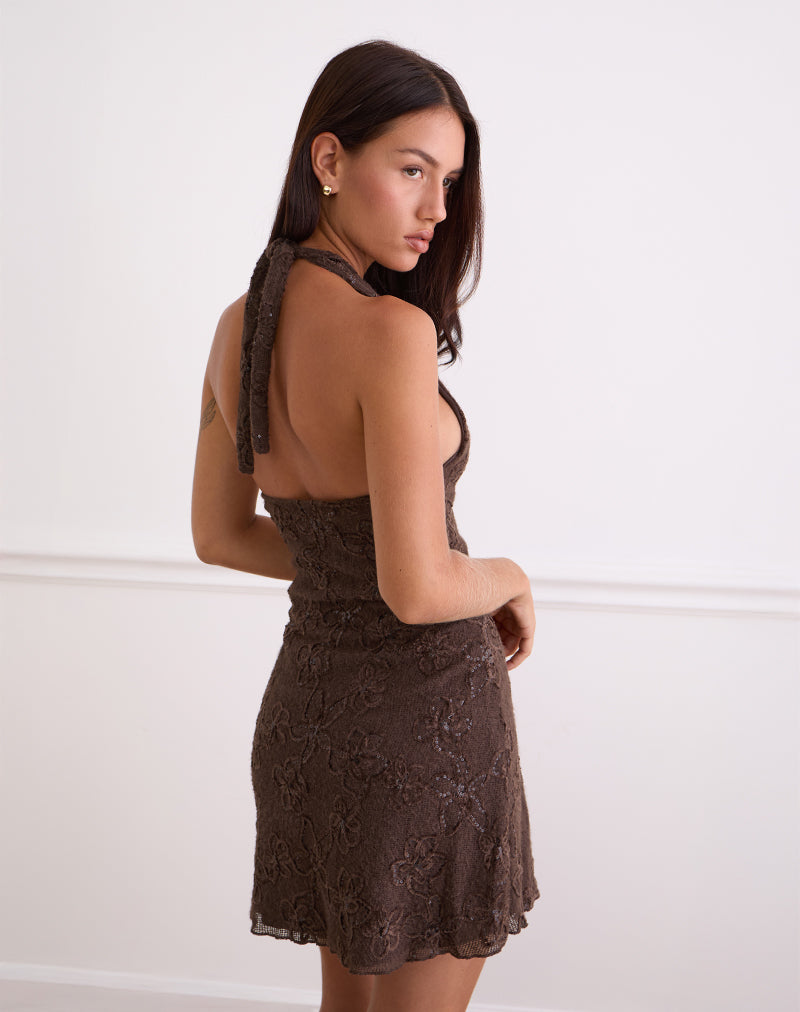 Imagen de Codami Minivestido de punto con lentejuelas marrón oscuro