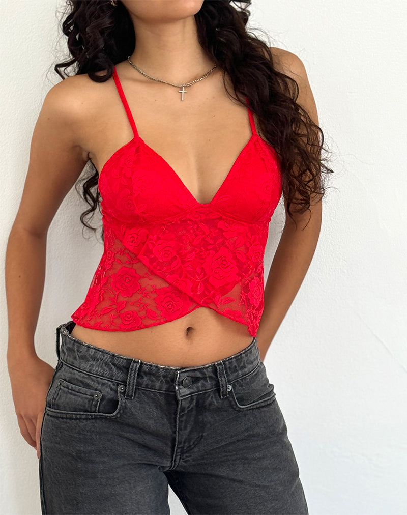 Top Mariposa de Encaje Cojira en Rojo Rosa Grande