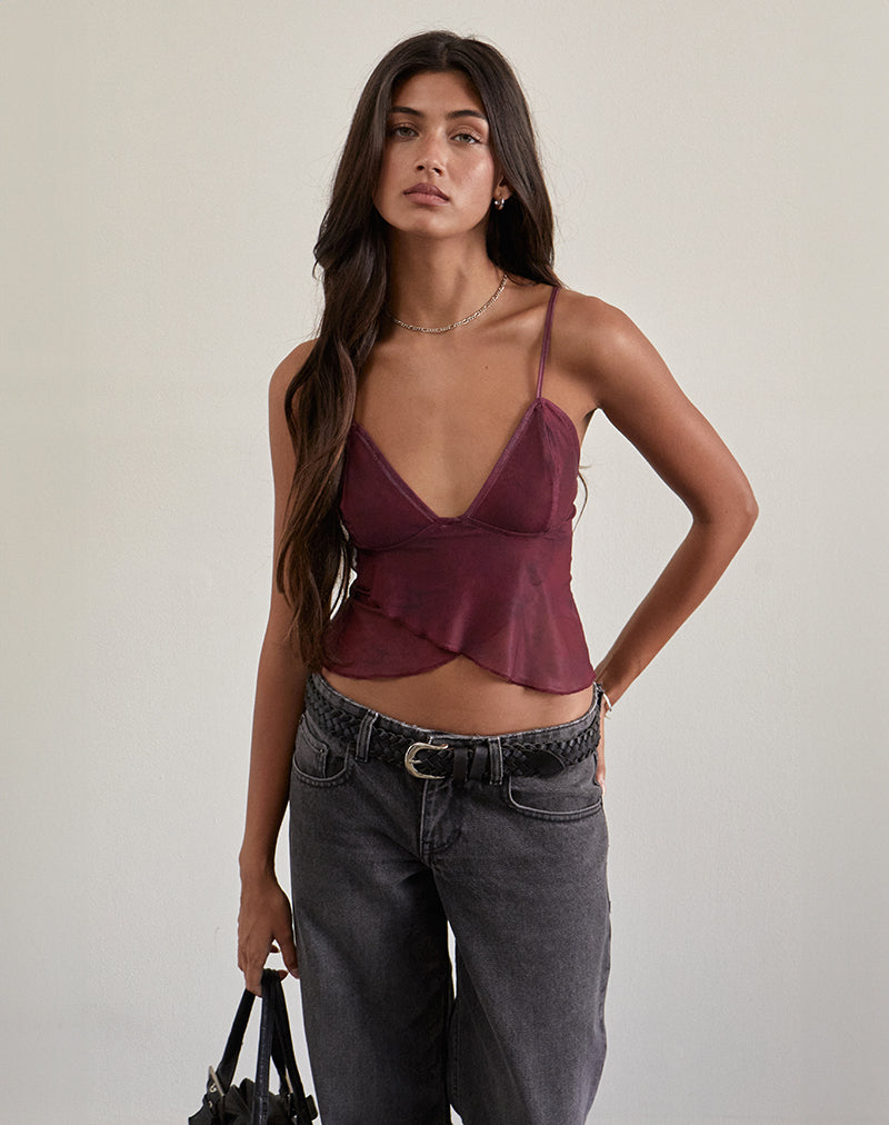Imagen de Cojira Mesh Butterfly Top in Tonal Burgundy Paisley
