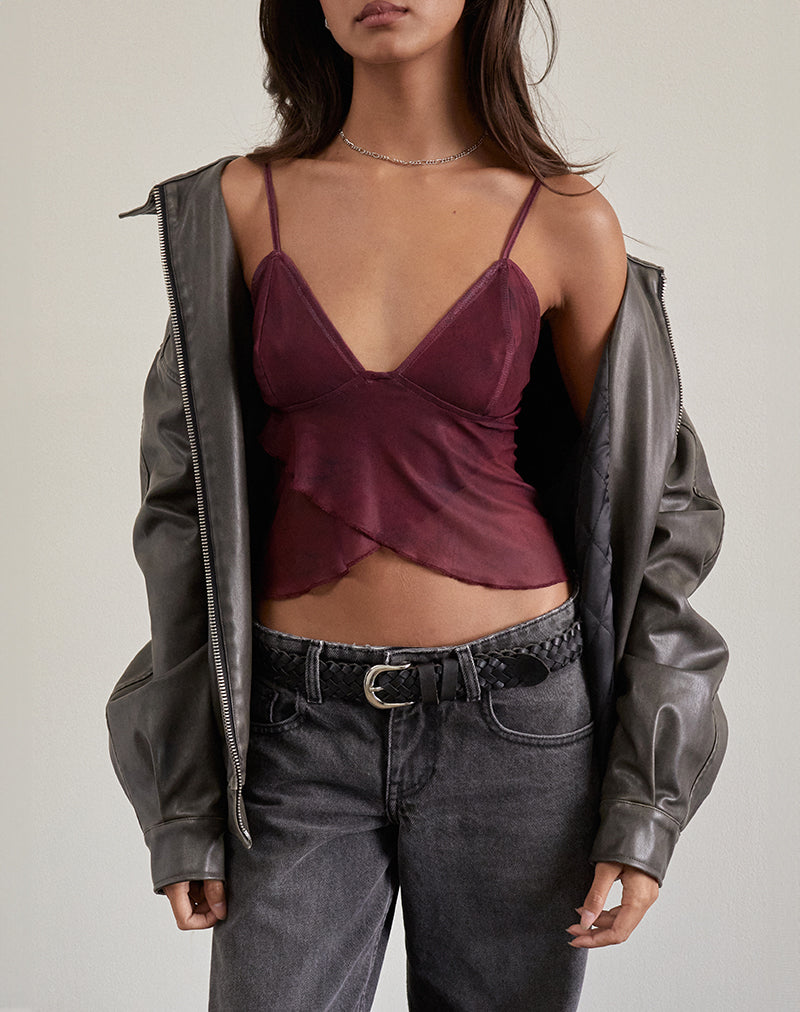 Imagen de Cojira Mesh Butterfly Top in Tonal Burgundy Paisley