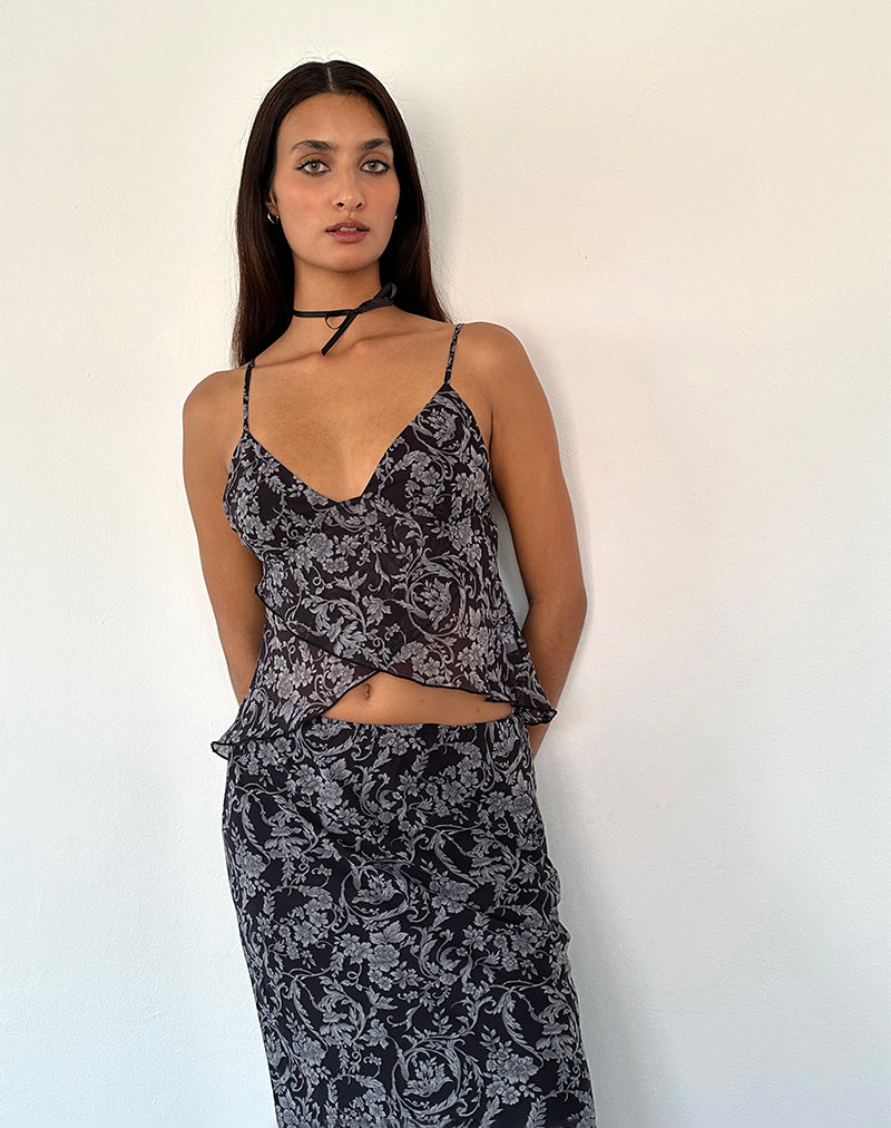 Imagen de Cojira Mesh Butterfly Top in Black Baroque Print