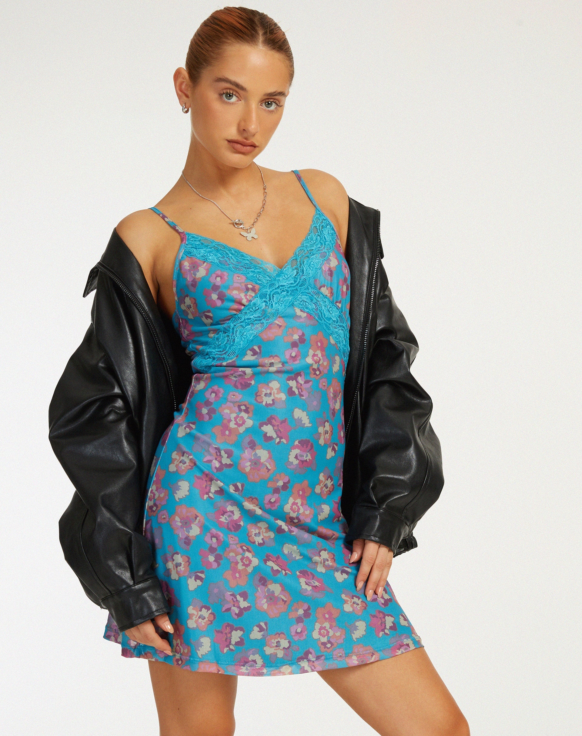 imagen de Coline Mini Vestido Estampado en Contraste Floral Azul