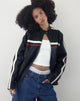 Imagen de la chaqueta Colton en PU negro con rayas marfil y rojas