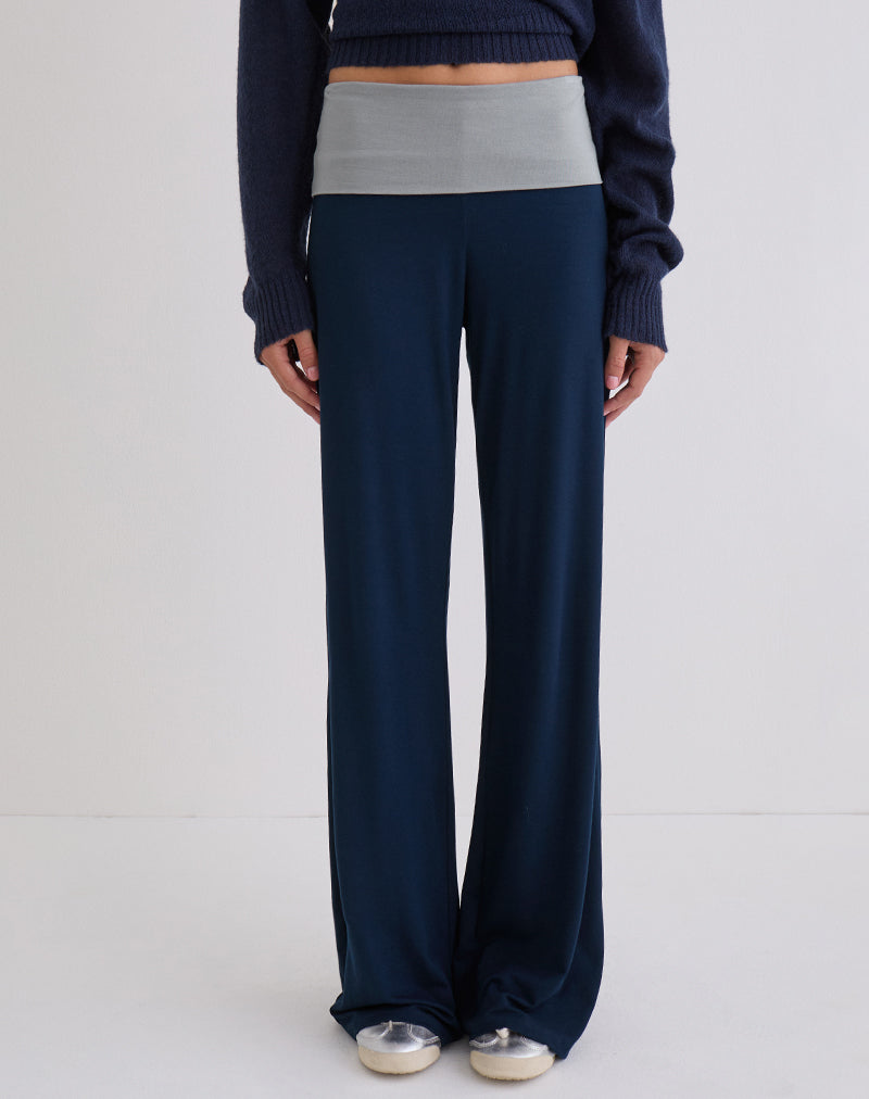 Image of Coreta Foldover Trouser in Navy Grey Combination