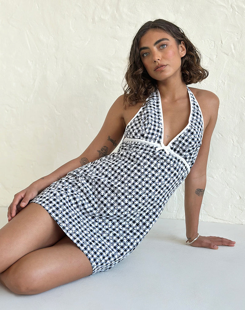 Minivestido Corla de guinga floral negra