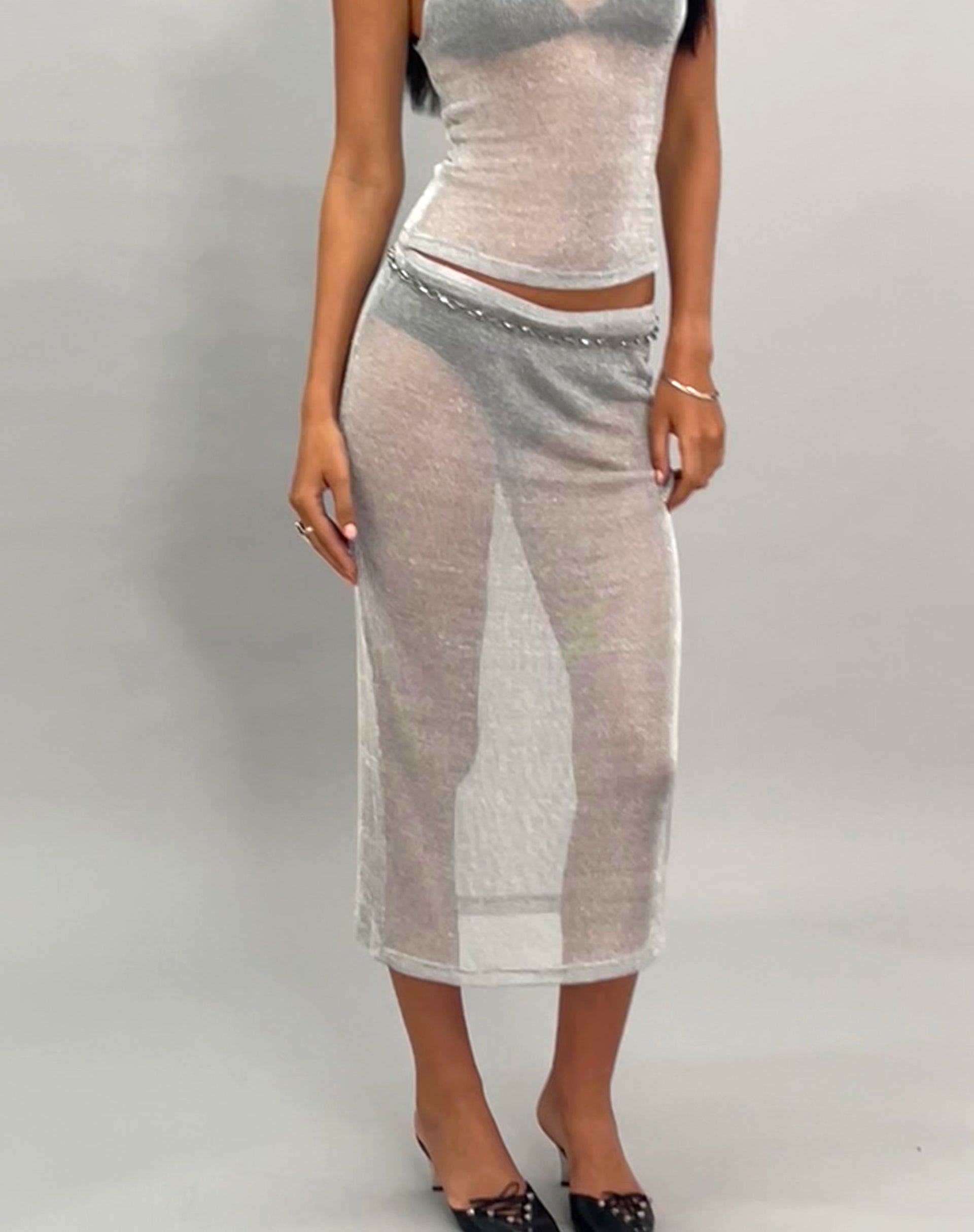 Imagen de Esra Falda Midi en Cadena Plateada