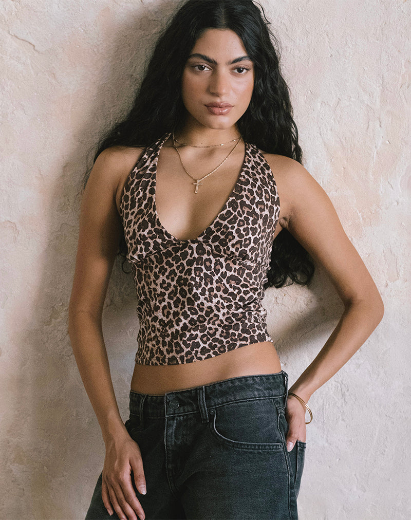 Imagen de Cosimo Top Cuello Haltern en Rar Leopard Sandstorm