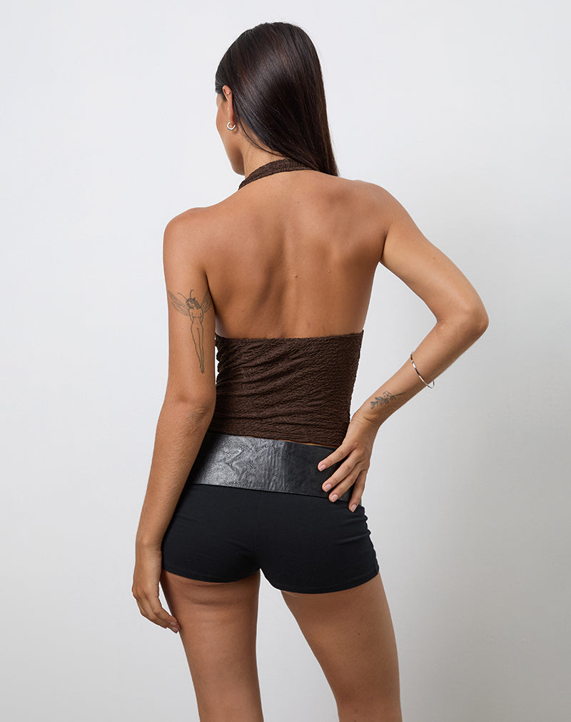 Imagen de Cosimo Top con cuello halter en malla texturizada Marrón
