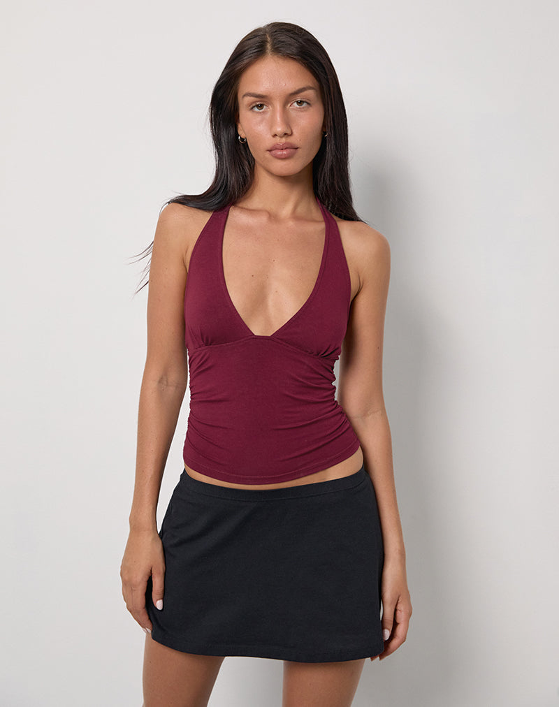 Top Cosmo Cuello Haltern en Jersey Borgoña