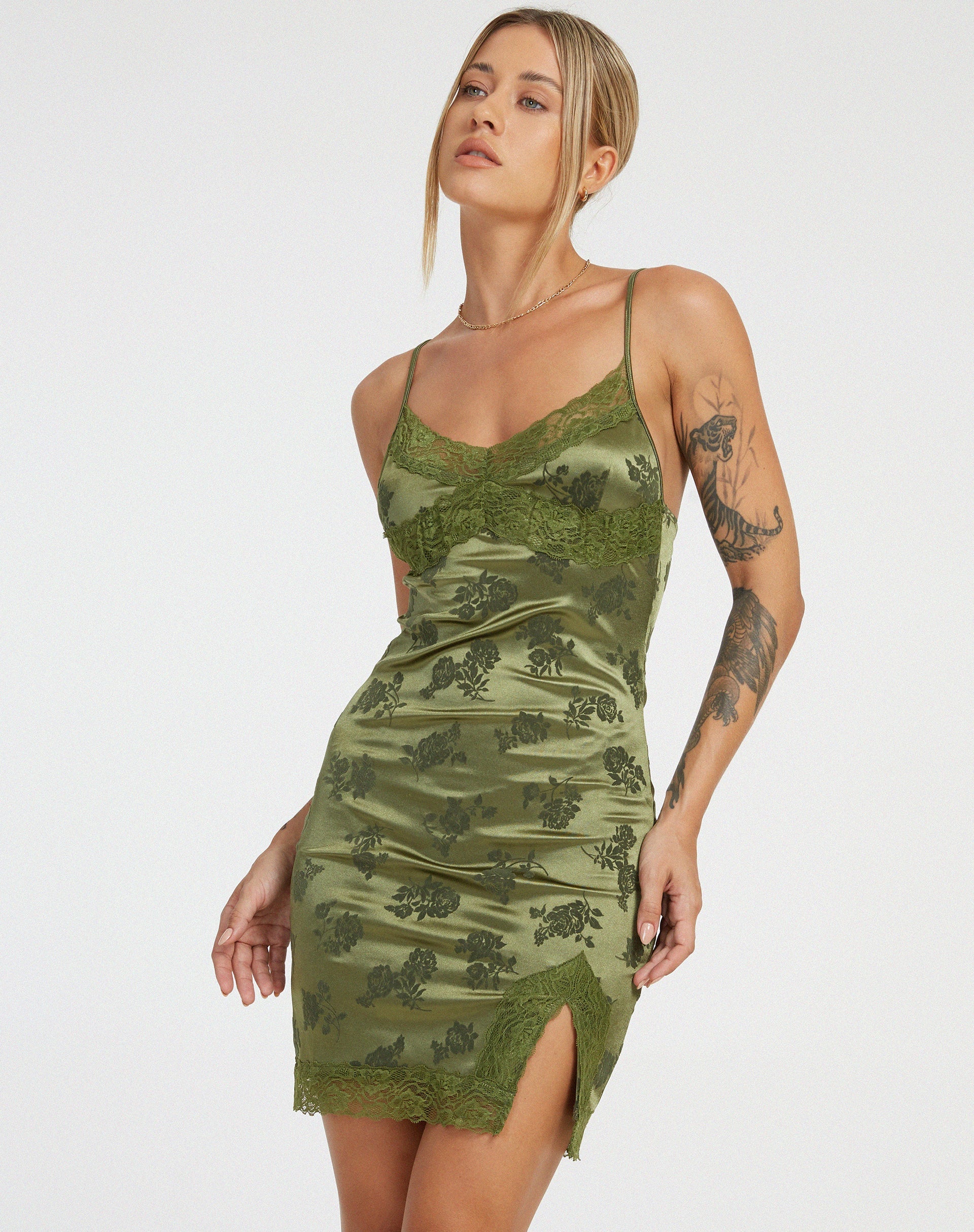 Imagen de Coti Bodycon Dress in Rose Flock Loden Green