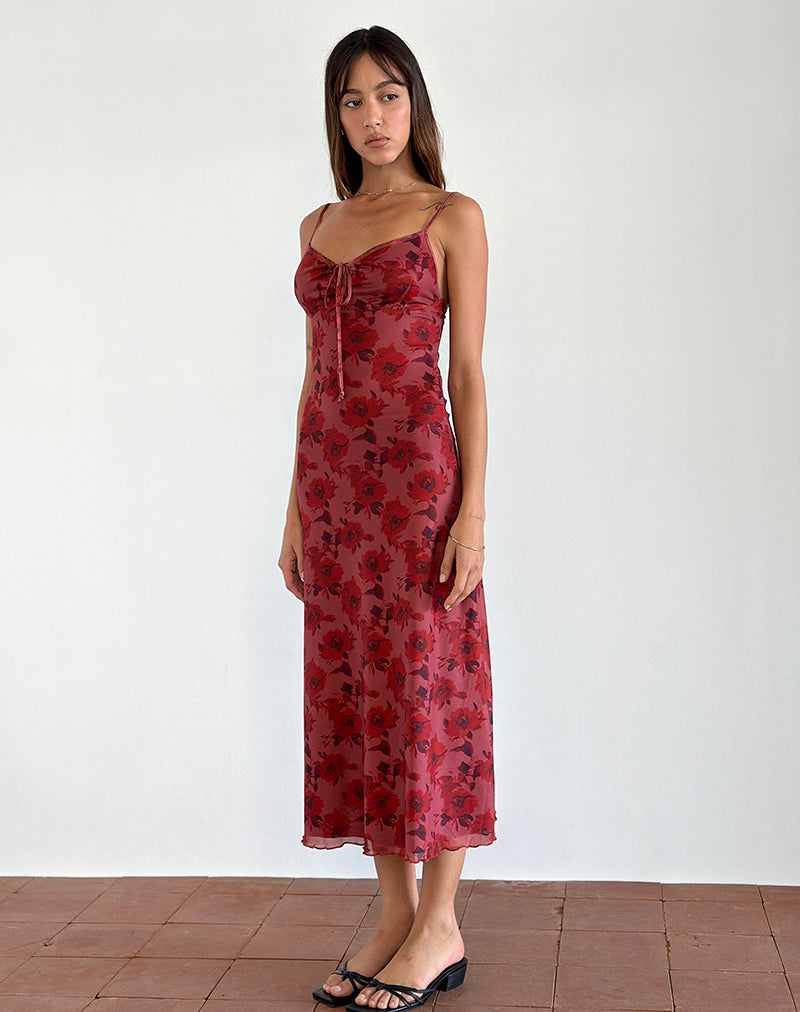 Vestido Coya Midi en Flock Hada Floral Borgoña
