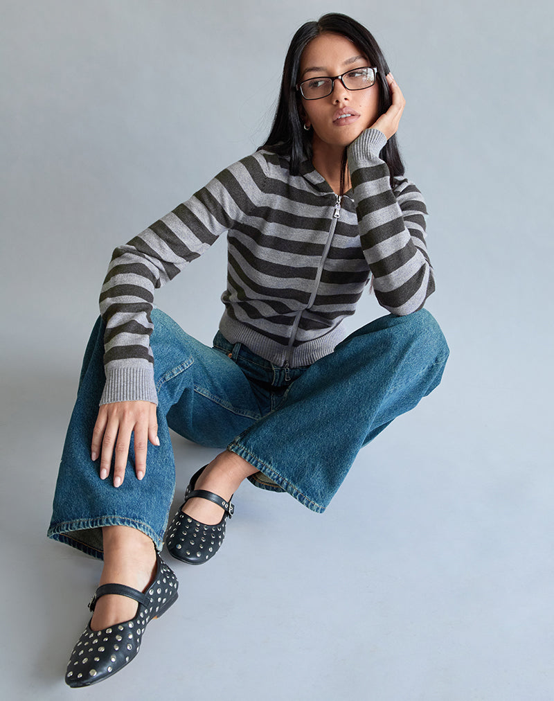 Imagen de Cozyra Chaqueta con capucha a rayas gris