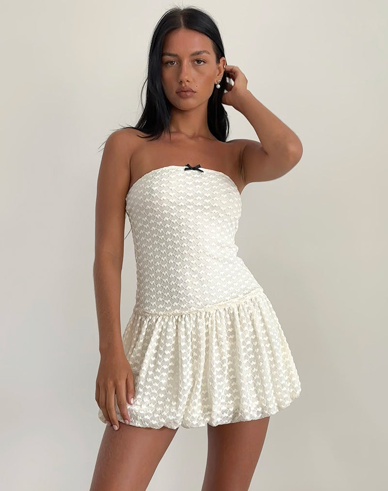 Mini Vestido Cryolan Bandeau de Encaje Corazón Marfil