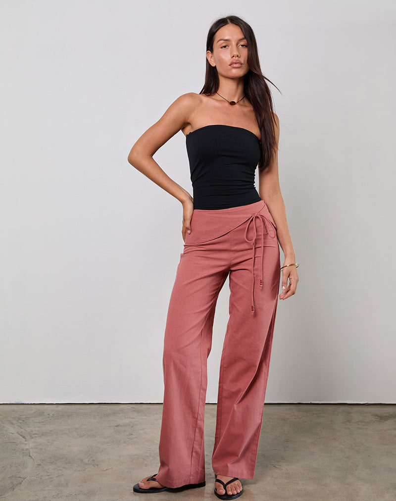 Pantalón Cursa con Cinturón en Lino Rojo Toscana