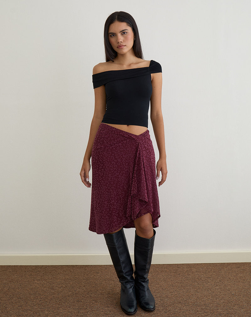 Falda Esmeray Midi en leopardo flocado ciruela