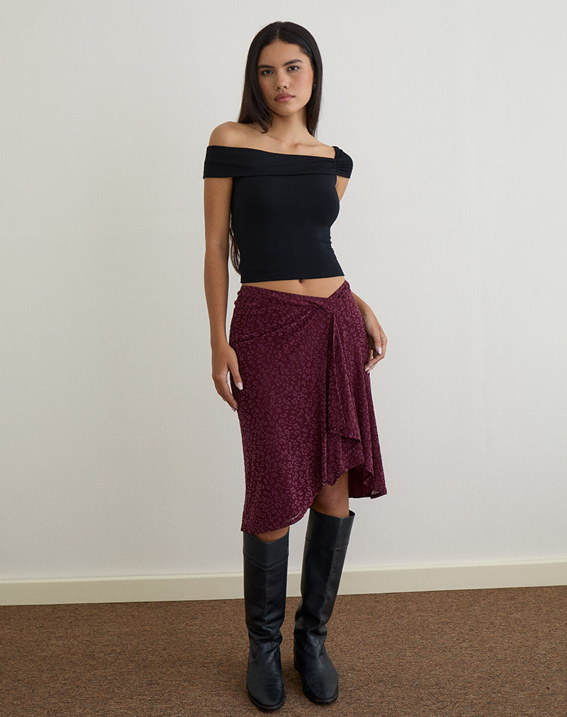 Imagen de Esmeray Falda midi en leopardo flocado Ciruela
