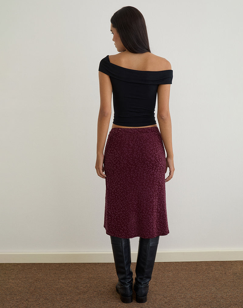 Imagen de Esmeray Falda midi en leopardo flocado Ciruela
