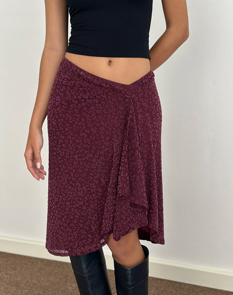Imagen de Esmeray Falda midi en leopardo flocado Ciruela