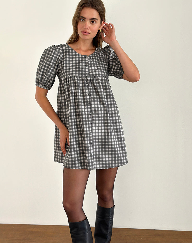 Imagen de Cybera Mini Dress in Tonal Gingham Black and Grey