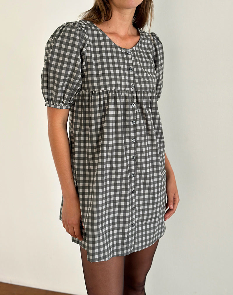 Minivestido Cybera de guinga tonal negro y gris