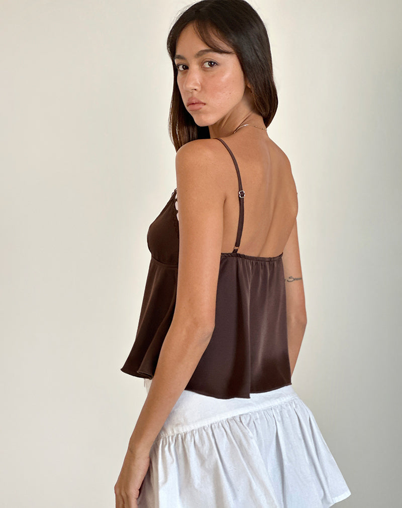 Imagen de Dalinda Cami Top Marrón con Rosetón Rosa