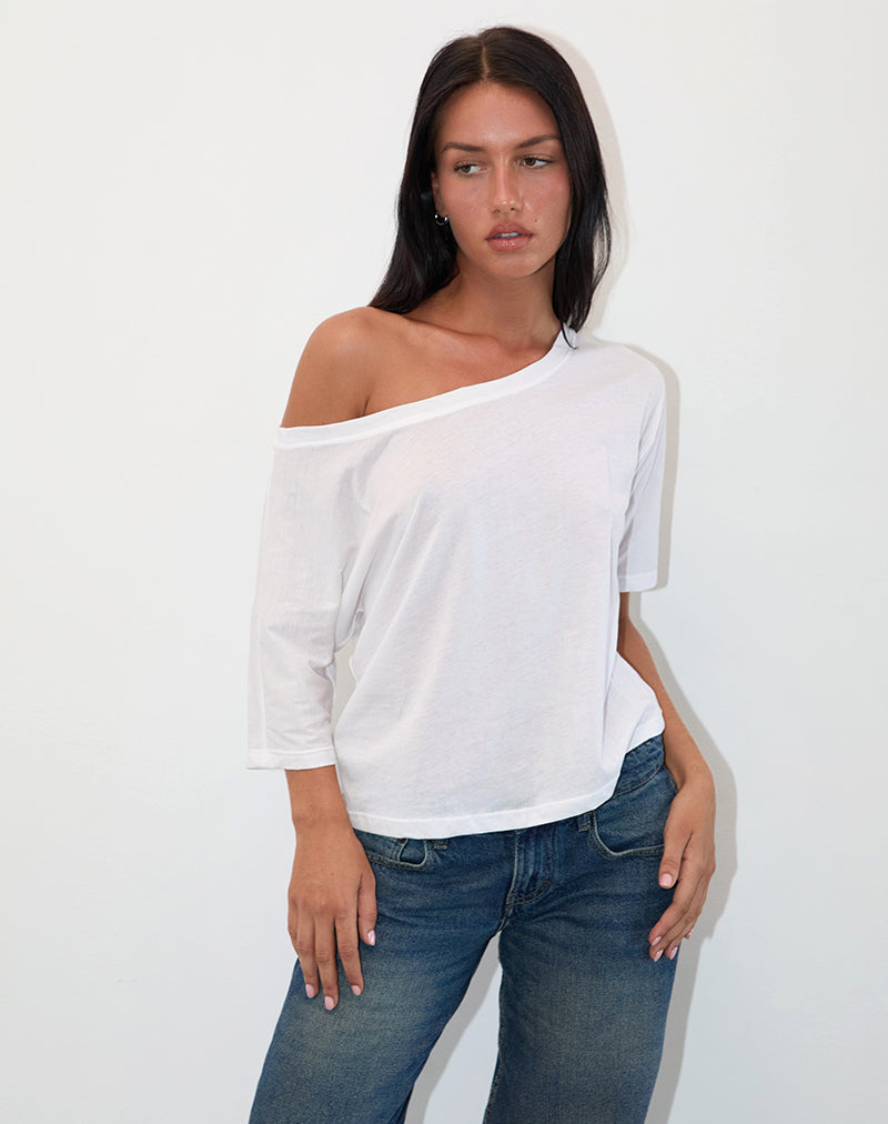 Top Daman de punto sin hombros en blanco