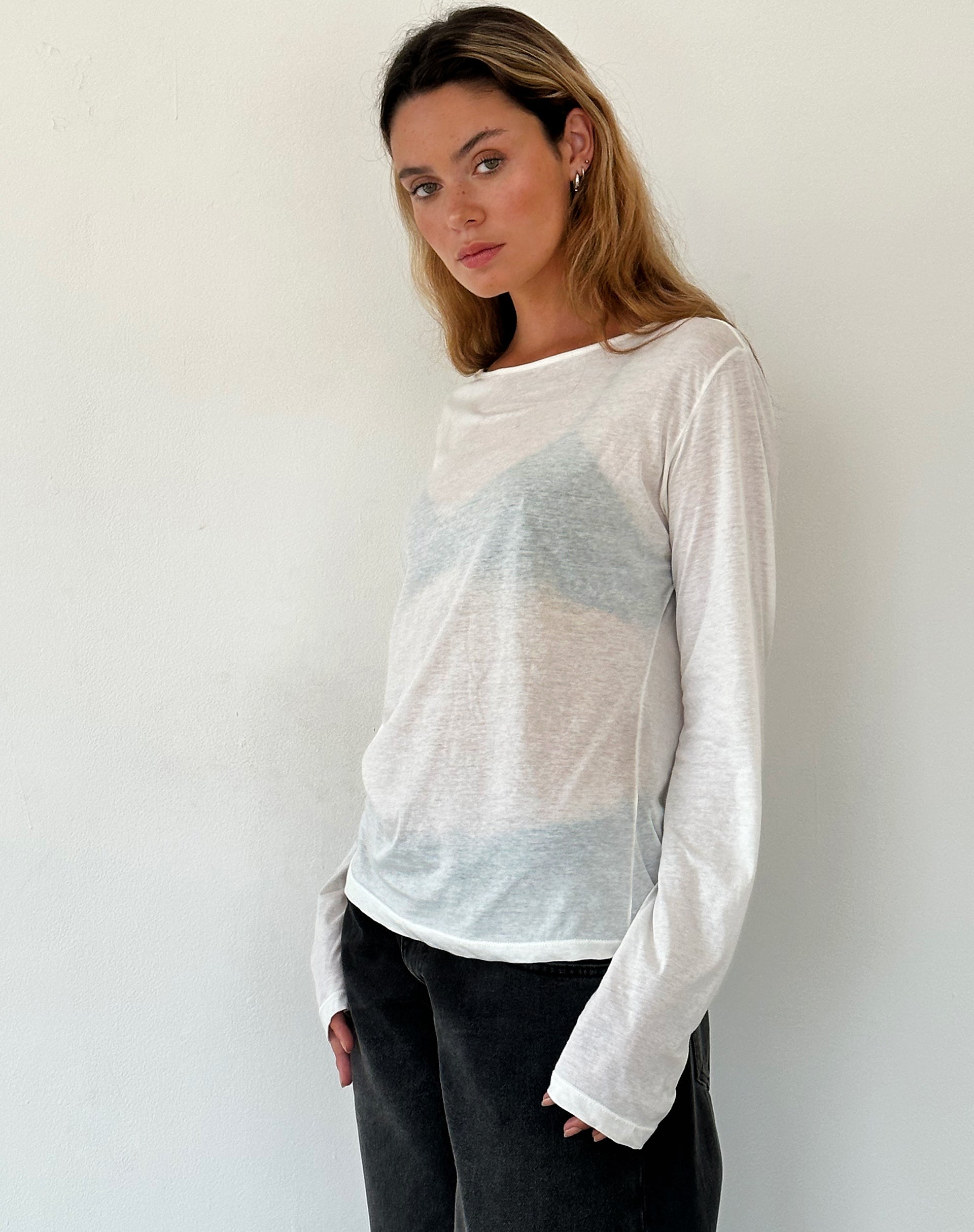 Imagen de Damon Baggy Long Sleeve Top en tejido Jersey blanco