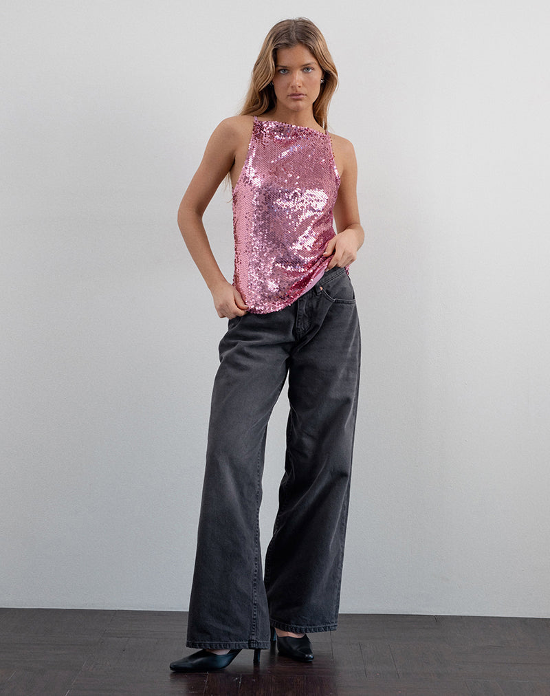 Camiseta Damske de lentejuelas rosas