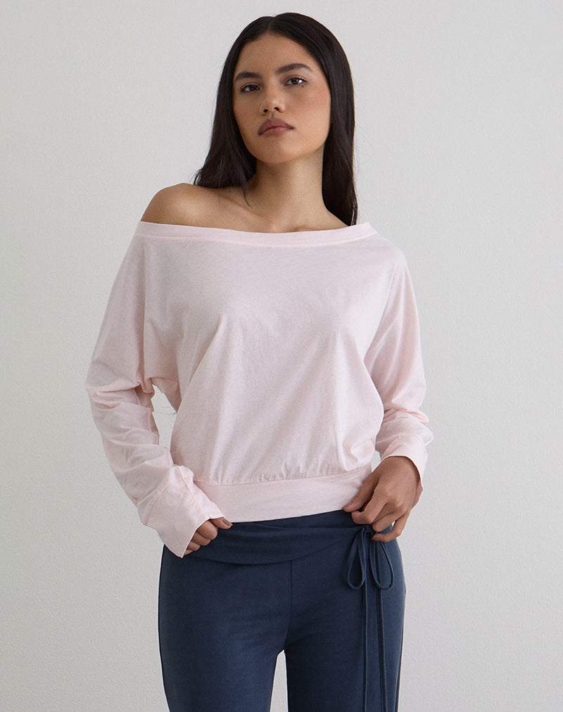 Top de manga larga Daral en jersey rosa claro