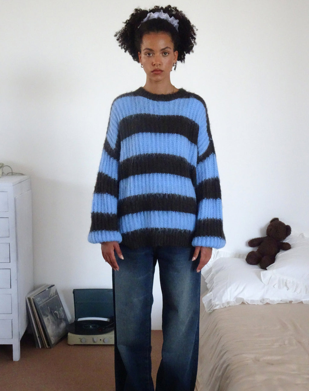 Jersey oversize de punto Daren de rayas marrones y azules