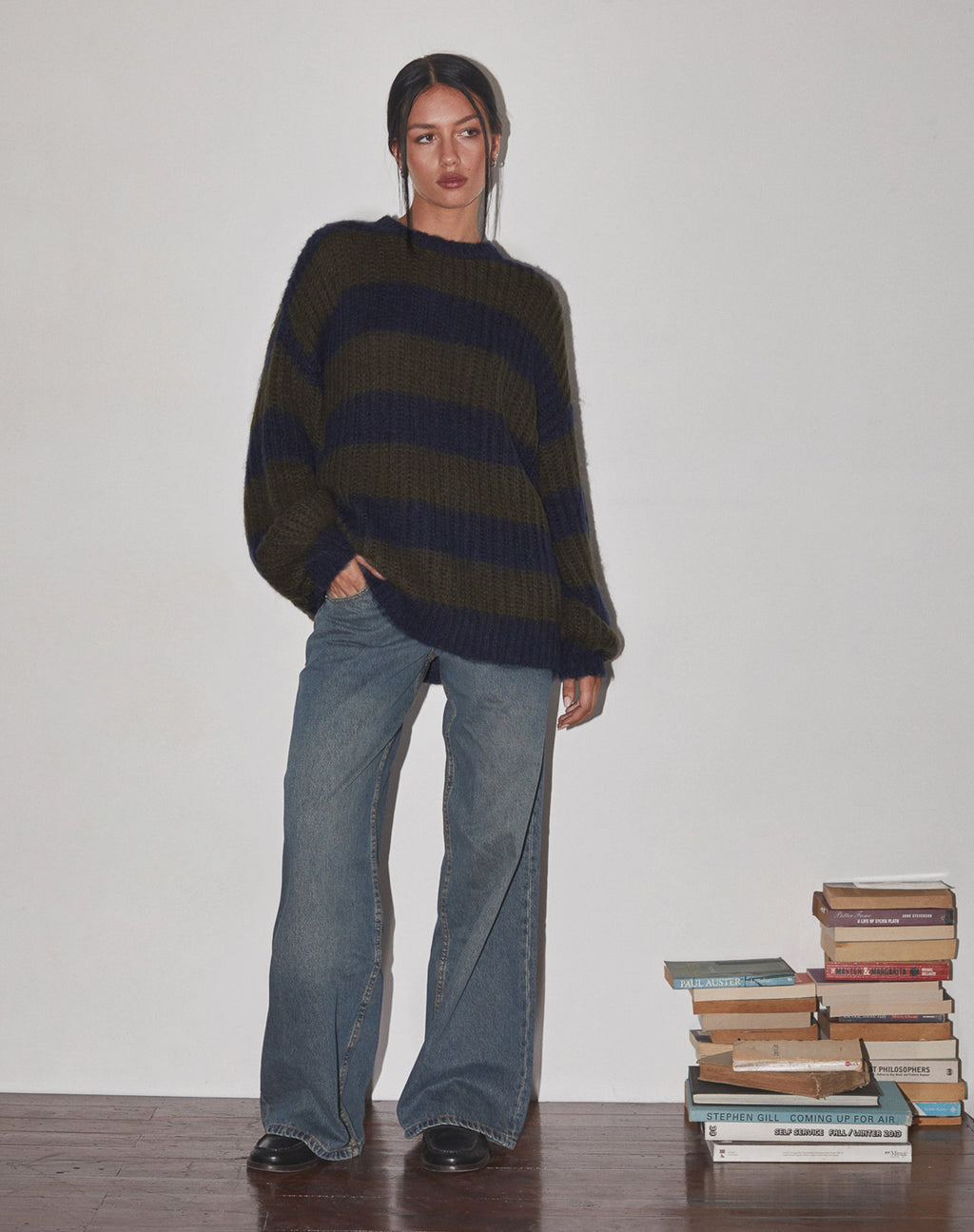 Jersey oversize de punto Daren de rayas caqui y azul marino