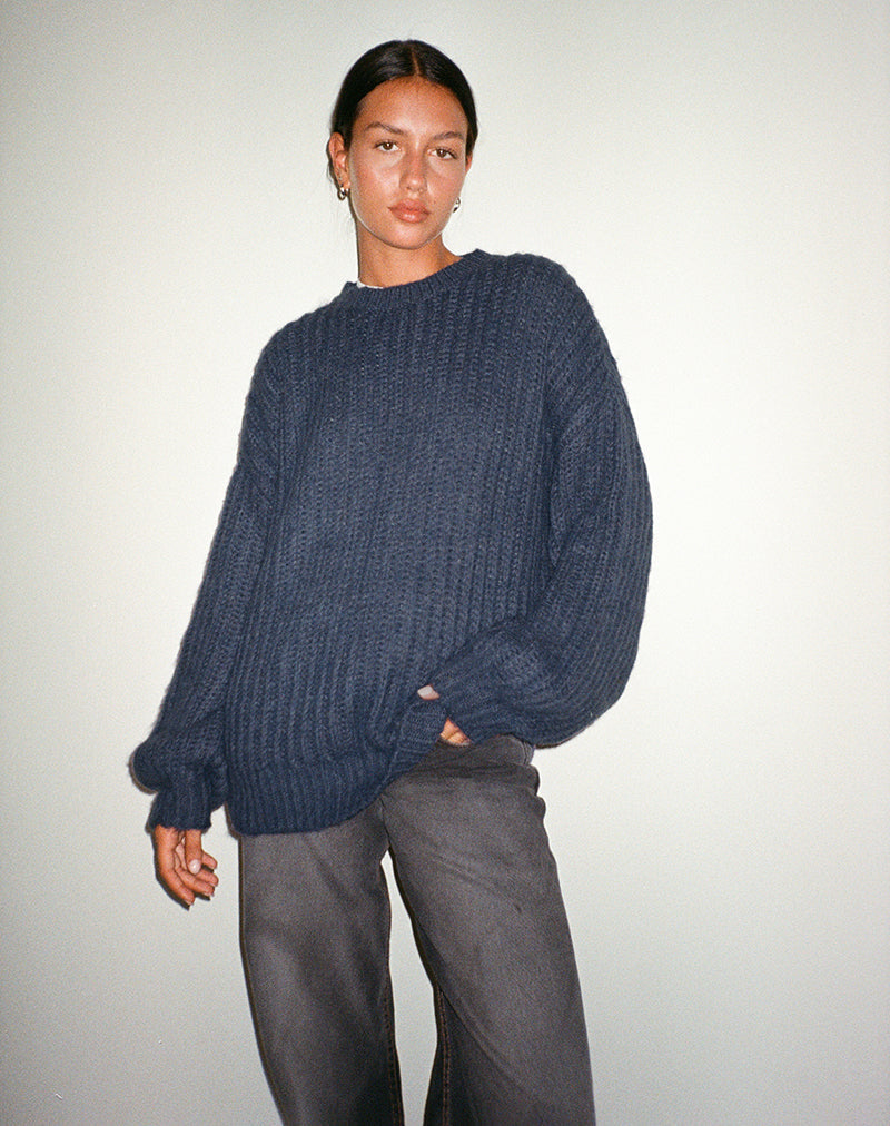 Imagen de Daren Jersey de punto oversize en azul marino