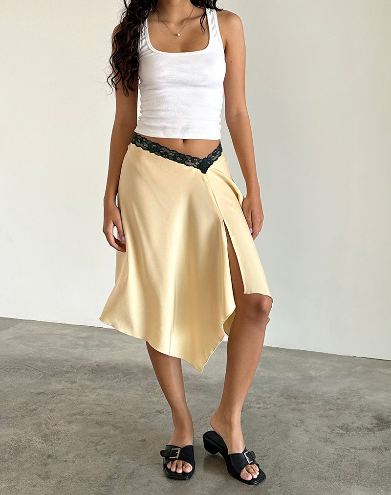 Falda Houda Midi en Buttermilk con encaje gris