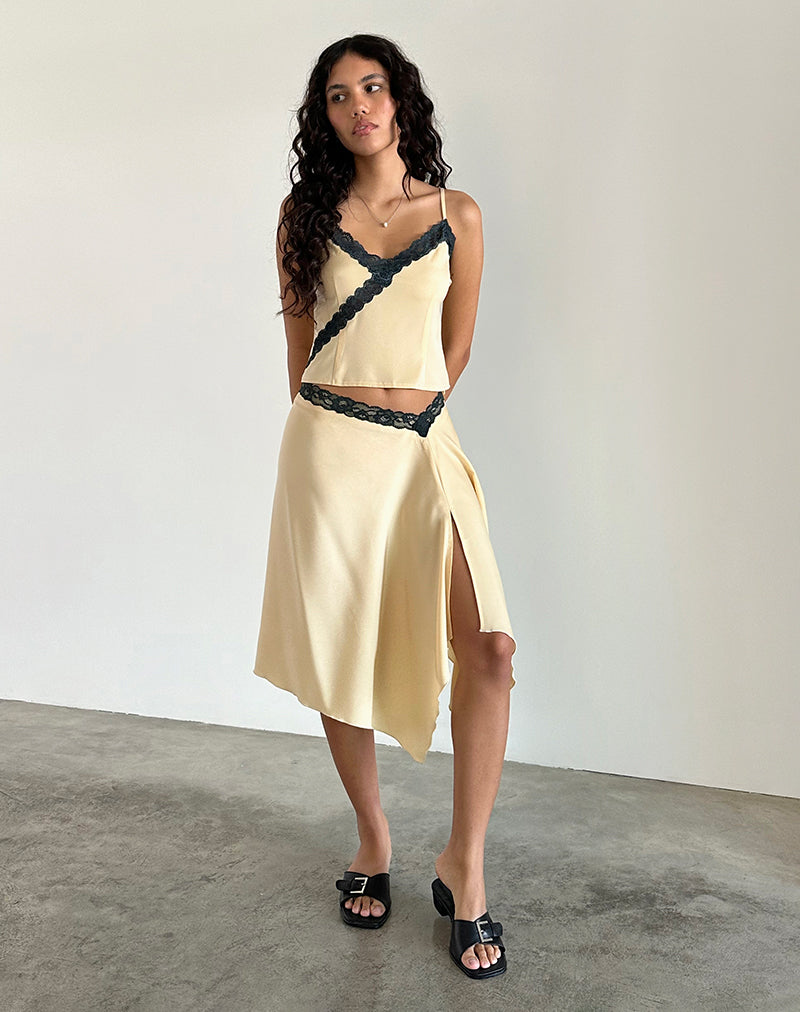 Imagen de Houda Falda Midi en Buttermilk con encaje gris