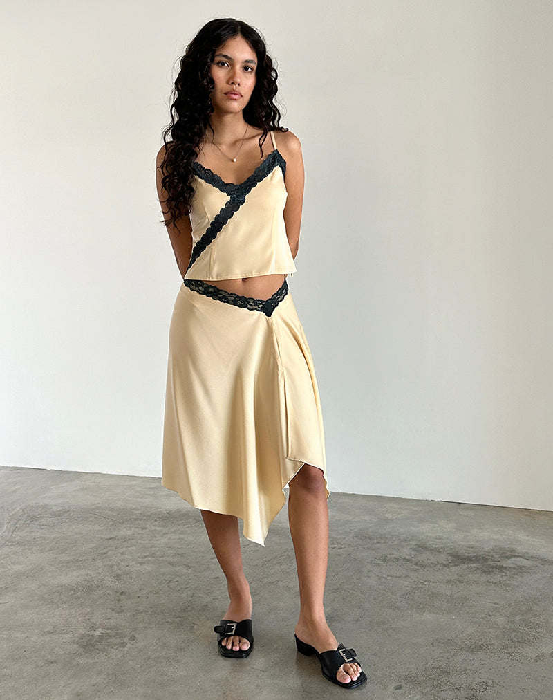 Imagen de Houda Falda Midi en Buttermilk con encaje gris