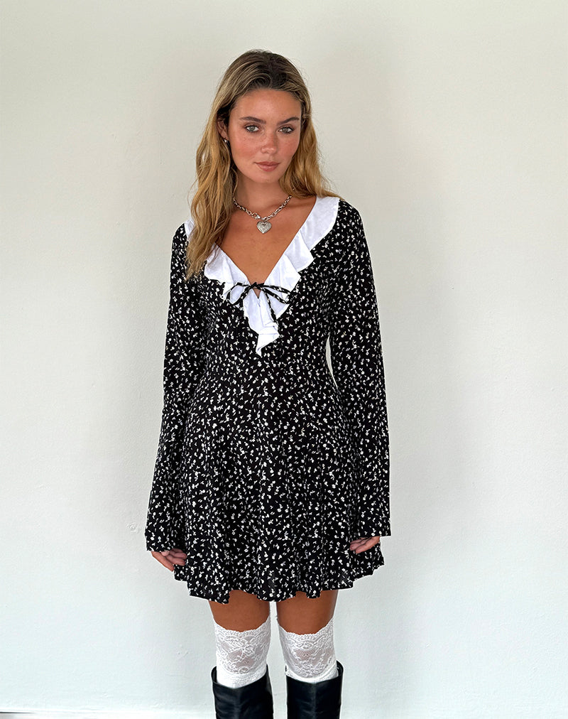 Imagen de Darira Minivestido de manga larga en Ditsy Romance Negro
