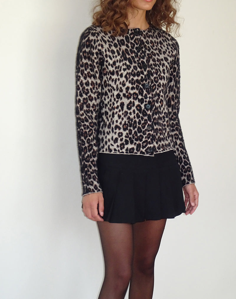 Cárdigan Darlene de punto suave marrón leopardo