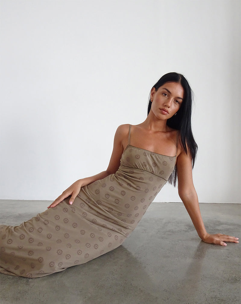 Maxivestido Darsih en rebaño de margaritas Marrón claro