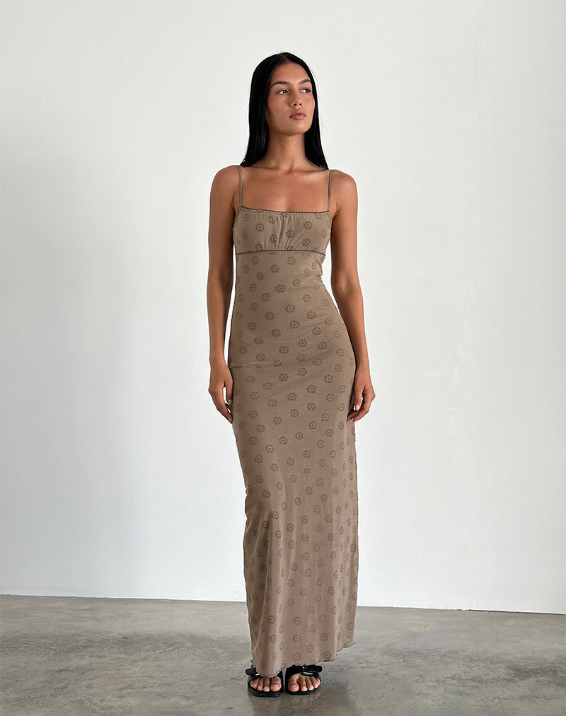 Maxivestido Darsih en rebaño de margaritas Marrón claro