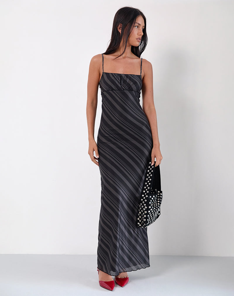 Maxi Vestido Darsih de Rayas Irregulares Gris Negro