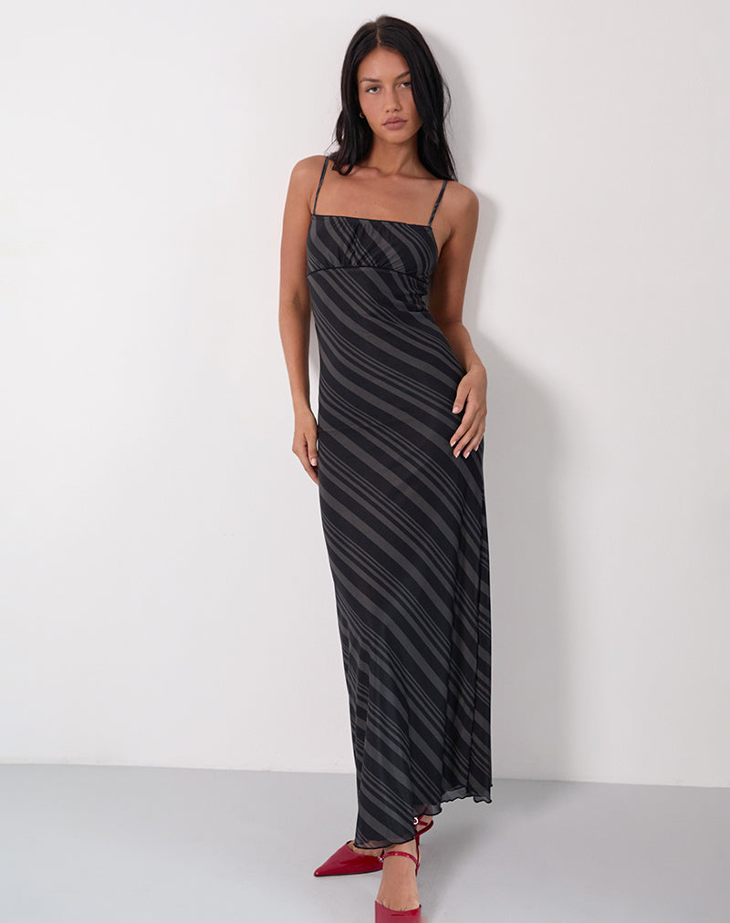 Maxi Vestido Darsih de Rayas Irregulares Gris Negro